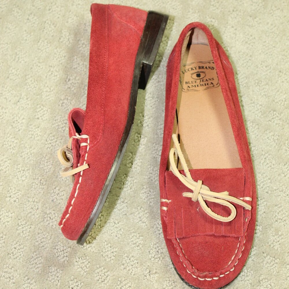 Lucky Brand Women's Red Suede Moccasin Loafers Size 9.5